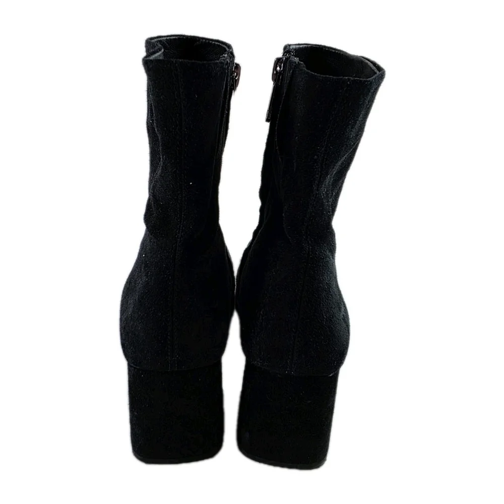 Sam Edelman Mayla Block Heel Squared Toe Seude Ankle Boot Zip Black Size 9M